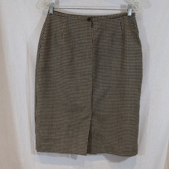 Vertigo Paris Vintage 90s Wool Houndstooth Pencil Skirt Cream Black Size 10 - Picture 6 of 9